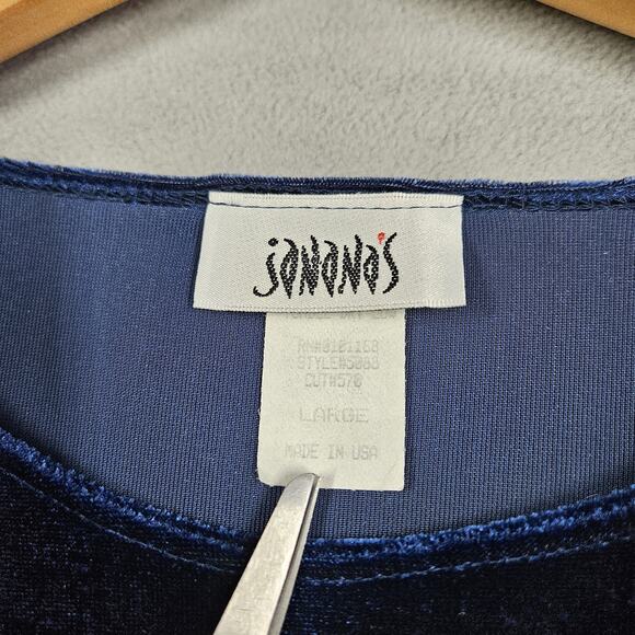 VTG Velvet Tunic Top Womens Large Blue Beaded Y2K Whimsigoth Rose USA Janana's - Picture 6 of 13